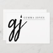 Elegant penseelscript zwart monogram notitiekaartje (Voorkant / Achterkant)