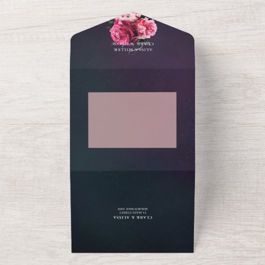 Elegant Peonies Gold Lijst Modern Weddenschap All In One Uitnodiging (Buitenkant)