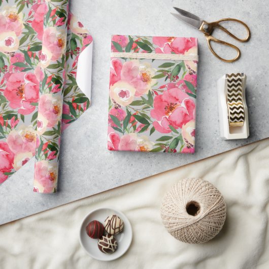 Elegant Peonies op grijs Cadeaupapier (Crafts)