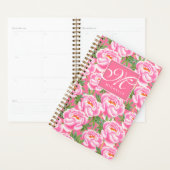Elegant Peonies Pattern - Hot Pink, Monogramed Planner (Display)