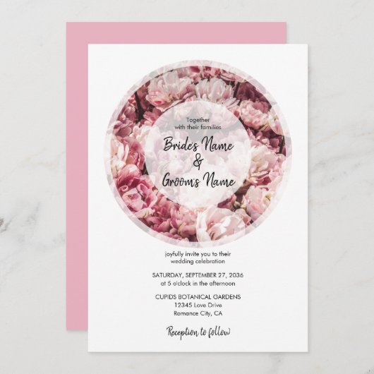 Elégant Peonies roses Invitations de mariage (Devant / Derrière)