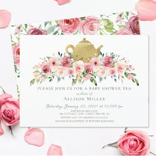Elegant Peony Floral Baby shower Tea Invitation Kaart
