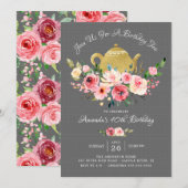 Elegant Peony Floral Birthday Tea Invitation Kaart (Voorkant / Achterkant)