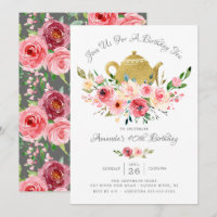 Elegant Peony Floral Birthday Tea Invitation