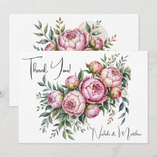 Elégant Peony Floral Mariage Merci Cartes