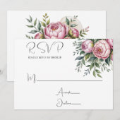 Elégant Peony Floral Wedding Cartes RSVP (Devant / Derrière)