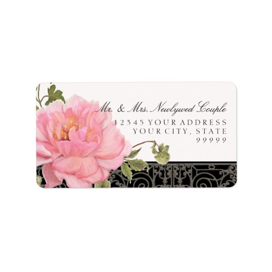 Elegant Peony Flower Art Typografie Etiket (Voorkant)