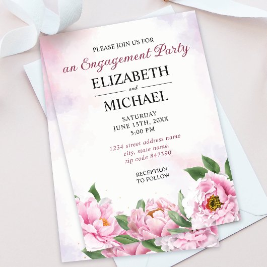 Elegant Peony Minimaliste Invitation Fiançailles