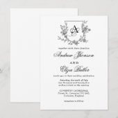Elégant Peony Monogram Crest Invitation (Devant / Derrière)