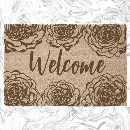 Elegant Peony Outlines Coir de bienvenue