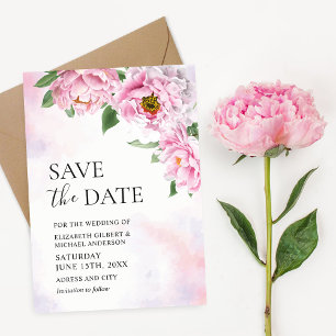 Elegant Peony Photo Enregistrer la date Invitation