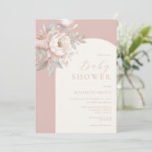 Elegant Peony Roos Stoffig Roze Baby shower Kaart (Staand voorkant)