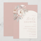 Elegant Peony Roos Stoffig Roze Baby shower Kaart (Voorkant / Achterkant)