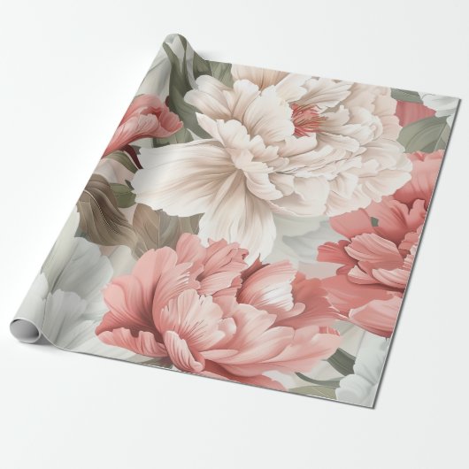 Elegant Peony Seamless Pattern Soft Pastel Cadeaupapier (Uitgerold)