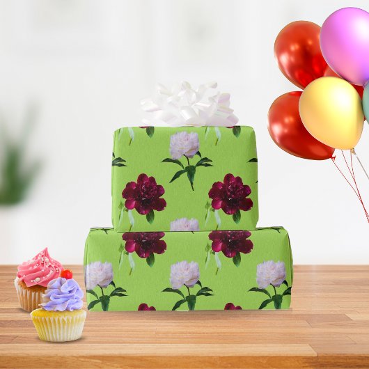 Elegant Peony Summer Green Wrapping Paper Cadeaupapier