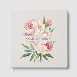 Elegant Peony Wedding Guestbook with Gold Accents Gastenboek