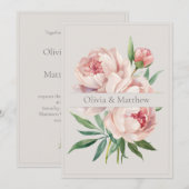 Elegant Peony Wedding Invitation with QR Code (Devant / Derrière)