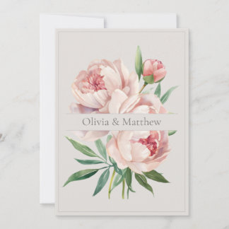 Elegant Peony Wedding Invitation with QR Code Kaart