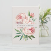Elegant Peony Wedding Invitation with QR Code Kaart (Staand voorkant)