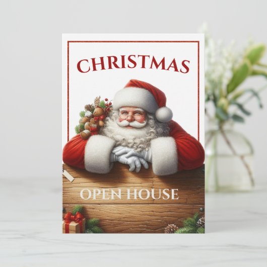 Elégant Père Noël Christmas Open House Invitation (Debout devant)