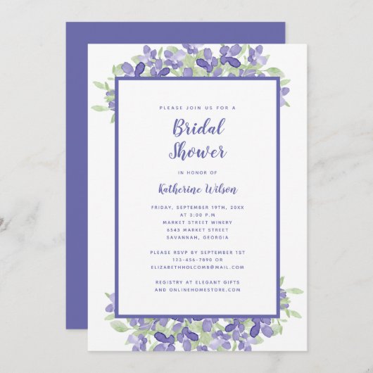 Elegant Periwinkle Floral Waterverf Vrijgezellenfe Kaart (Voorkant / Achterkant)