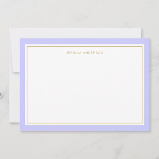 Elegant Periwinkle Gold Border Gepersonaliseerd Notitiekaartje (Voorkant)