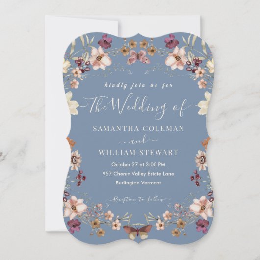 Elegant Periwinkle Wildflower Modern Wedding Kaart (Voorkant)