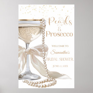 Élégant Perles et Prosecco Affiche de Baby Shower