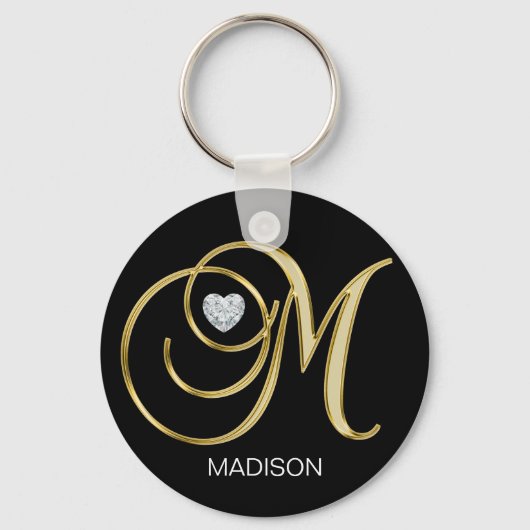 Elegant Personal Gold Monogramed Letter M Sleutelhanger (Voorkant)
