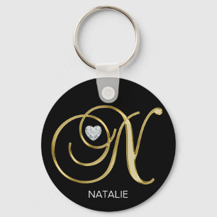 Elegant Personal Gold Monogrammed Letter N Sleutelhanger