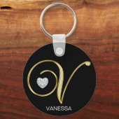 Elegant Personal Gold Monogrammed Letter V Sleutelhanger (Voorkant)
