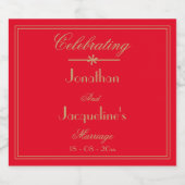 Elegant Personal Wedding Chic Red Gold Sparkling Wijnetiket (Enkel label)