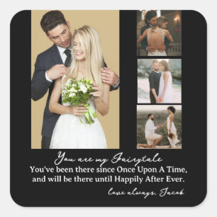 Elegant Personal Wedding Day Photo Collage Vierkante Sticker