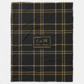 Elegant Personalized Black Gold Tartan Blanket Fleece Deken (Voorkant)