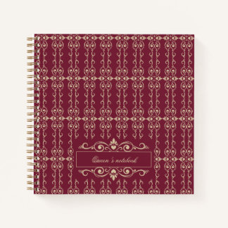 Elegant Personalized Burgundy & Gold Floral Swirl Notitieboek