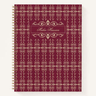Elegant Personalized Burgundy & Gold Floral Swirl Notitieboek