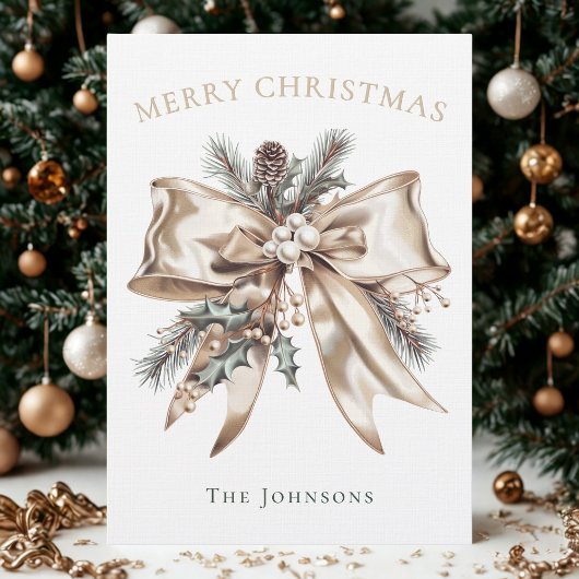 Elegant Personalized Christmas Bow Card  Kaart