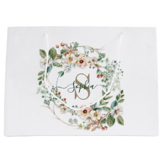 Elegant Personalized Floral Monogram Name Gift Bag Groot Cadeauzakje