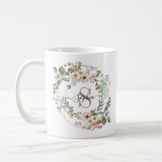 Elegant Personalized Floral Monogram Name Gift Koffiemok