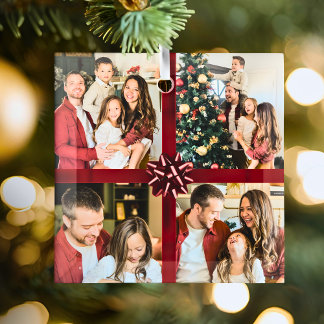 Elegant Personalized Four Photo Collage Gift Trend Glas Ornament