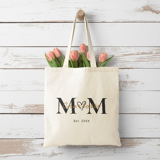 Elegant Personalized Mom Name Est Year Tote Bag