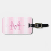 Elegant Personalized Monogram Pink Stripes Bagagelabel (Voorkant horizontaal)