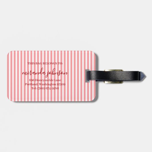 Elegant Personalized Monogram Red Stripe Bagagelabel (Achterkant horizontaal)