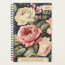 Elegant Personalized Pink & Ivory Dark Floral Planner