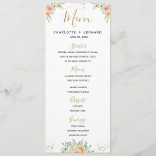 Elégant personnalisé fleuri or Menu modèle