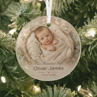 Elegant Persoonlijk Babyjongen Foto Aandenken Glas Ornament