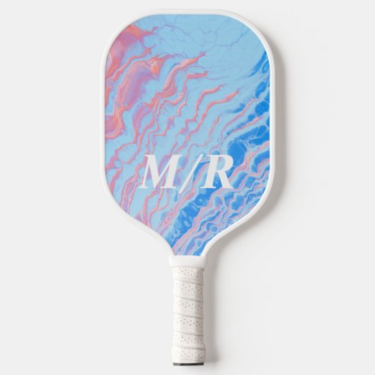 Elegant persoonlijk blauw en roze marmer pickleball paddle (Voorkant)