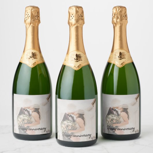 Elegant Persoonlijk Jubileum voor huwelijk Foto Sparkling Wijnetiket (Flessen)