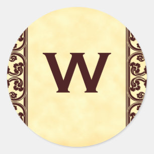 Elegant Persoonlijk Monogram in Bruin Ronde Sticker
