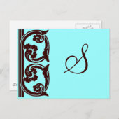 Elegant persoonlijk monogram in chocolade en Blauw Briefkaart (Voorkant / Achterkant)